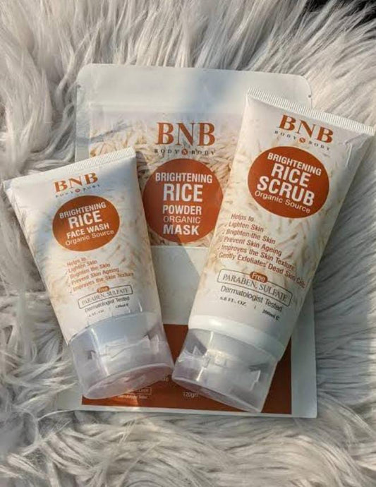 BNB Rice Extract Bright ,Glow Kit ( Rice Face Wash + Rice Scrub + Rice